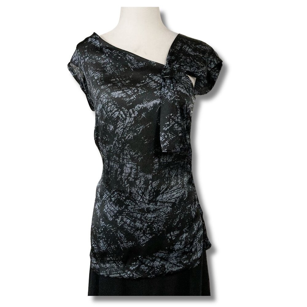 RICKI'S Asymmetrical short sleeve black silvery blue sleeveless top ~ XXS XS